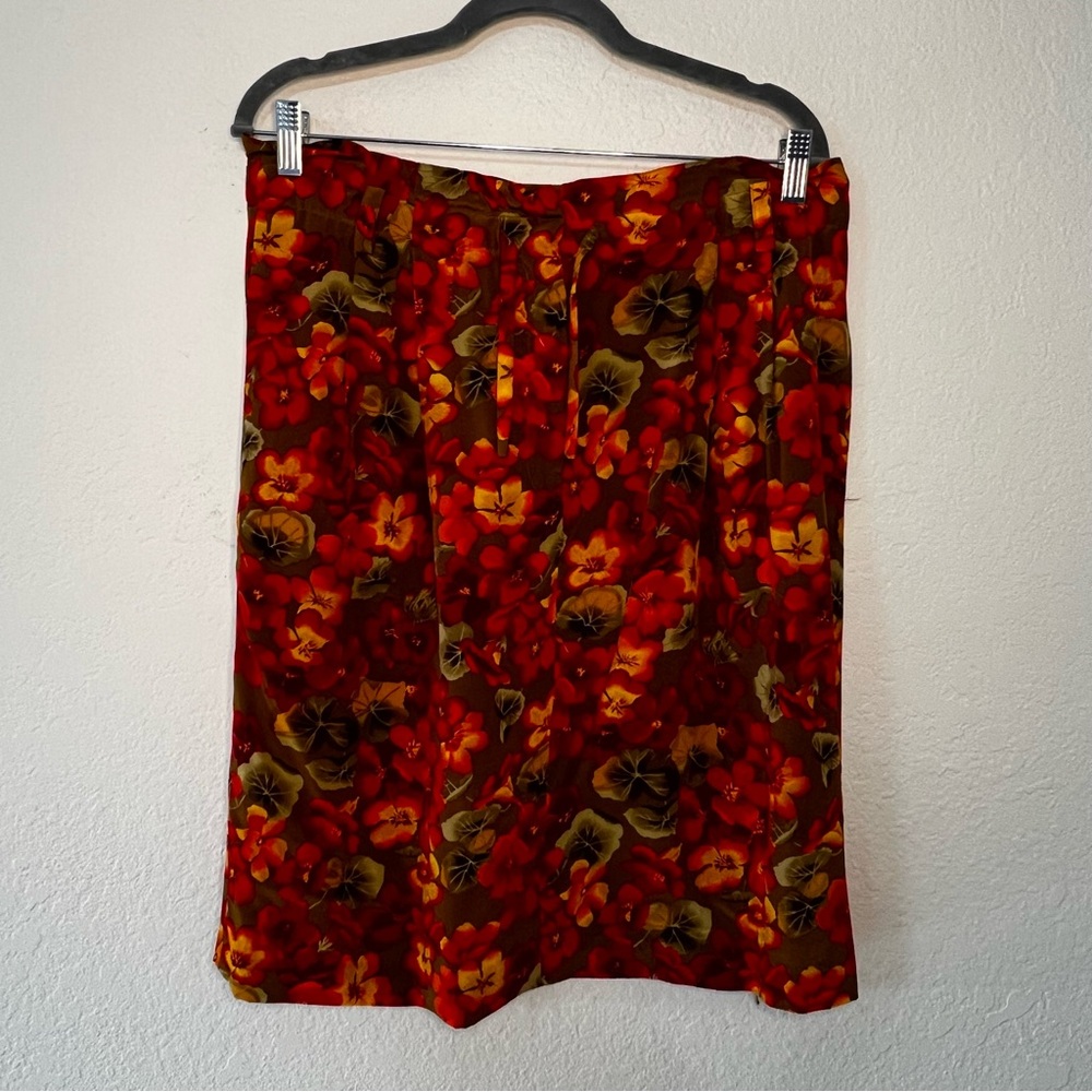 VTG Linda Allard Ellen Tracy 100% Silk Floral Red Pencil Skirt Women’s Size 12